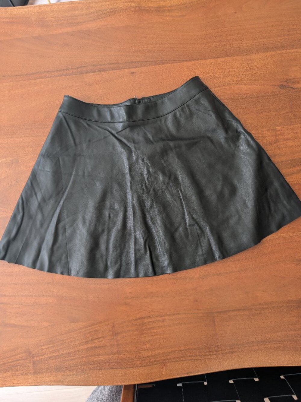 H&M Divided Black Faux Leather Skater Skirt Size 6 Flared Mini Pleated